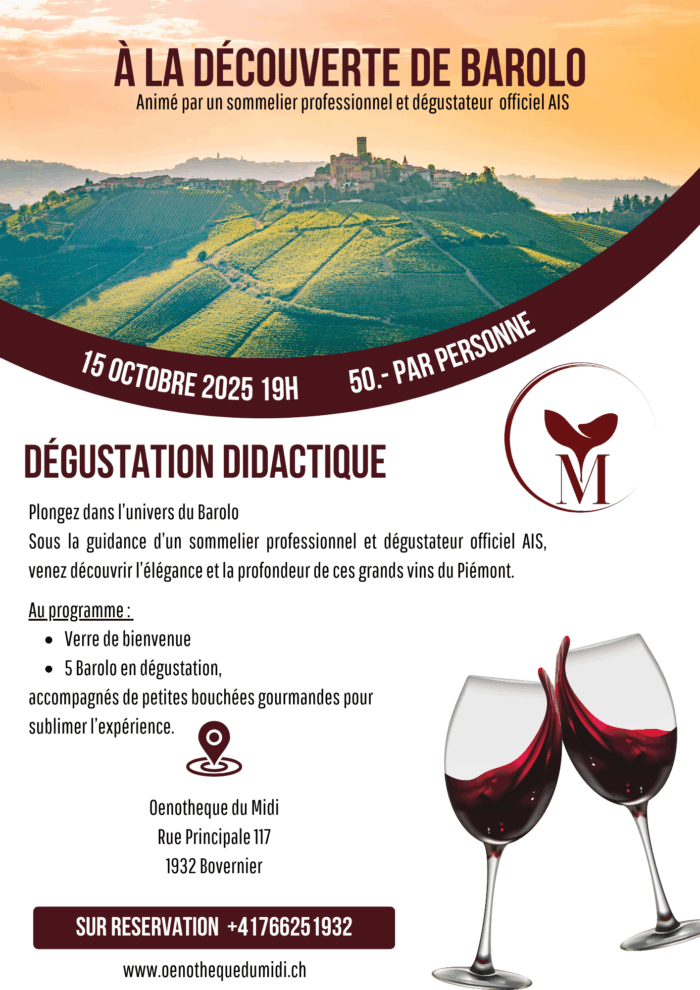Dégustation Barolo Dégustation Barolo Bovernier Oenothèque du Midi
